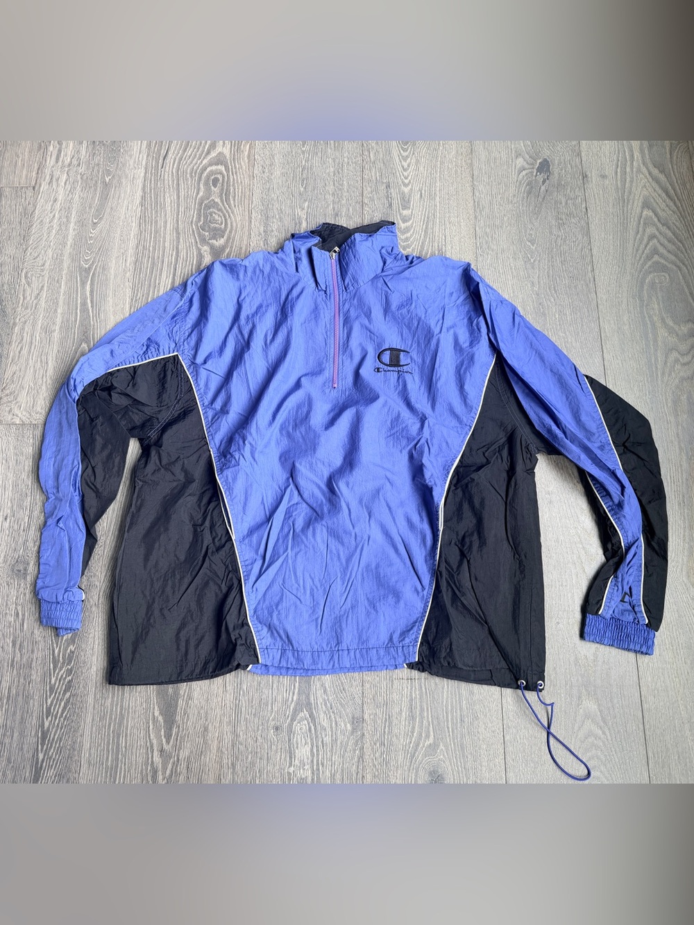Vintage Champion 1/4 Zip Windbreaker Pullover Blue / Black Size XXL